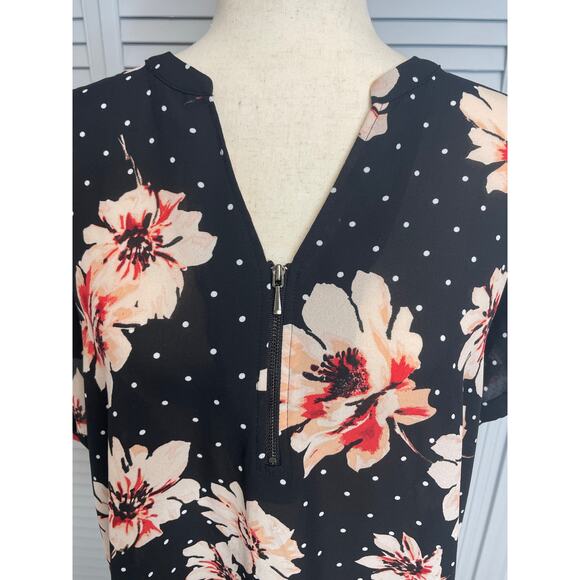 Maurices cap sleeve black peach floral blouse flowy women's size large - Picture 2 of 7